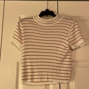 Size medium KERISMA tan and white striped fitted top (subtle turtle neck)